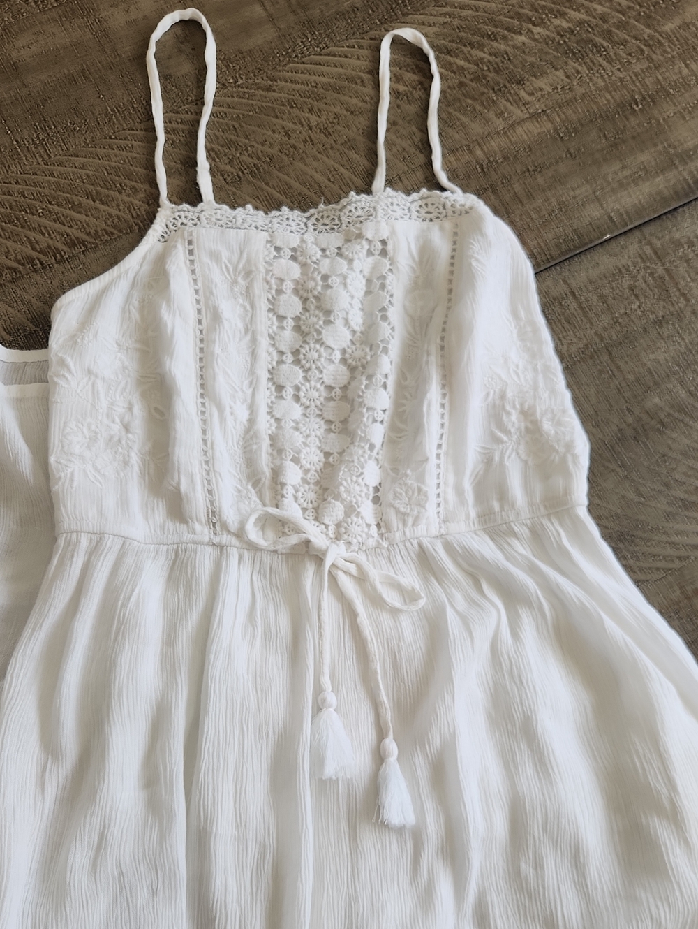 2 Sizes! White Crochet-Front Tassel Tie Spaghetti Strap Swim Coverup